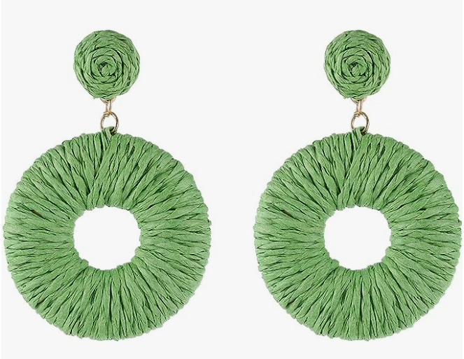 Green Raffia Earrings
