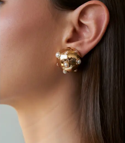 Gold dome and pearl earrings