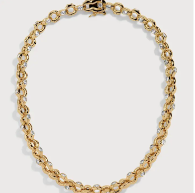 Gold and CZ link Chain Necklace