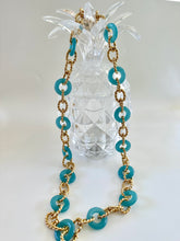 Load image into Gallery viewer, Gold link and Blue resin necklace
