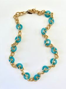 Gold link and Blue resin necklace