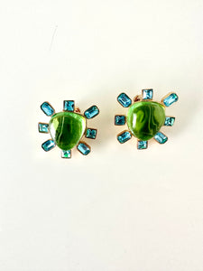 Green and blue topaz clip earrings