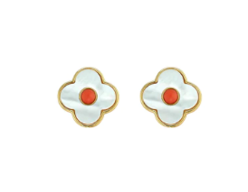 Mother of pearl and coral stud earrings